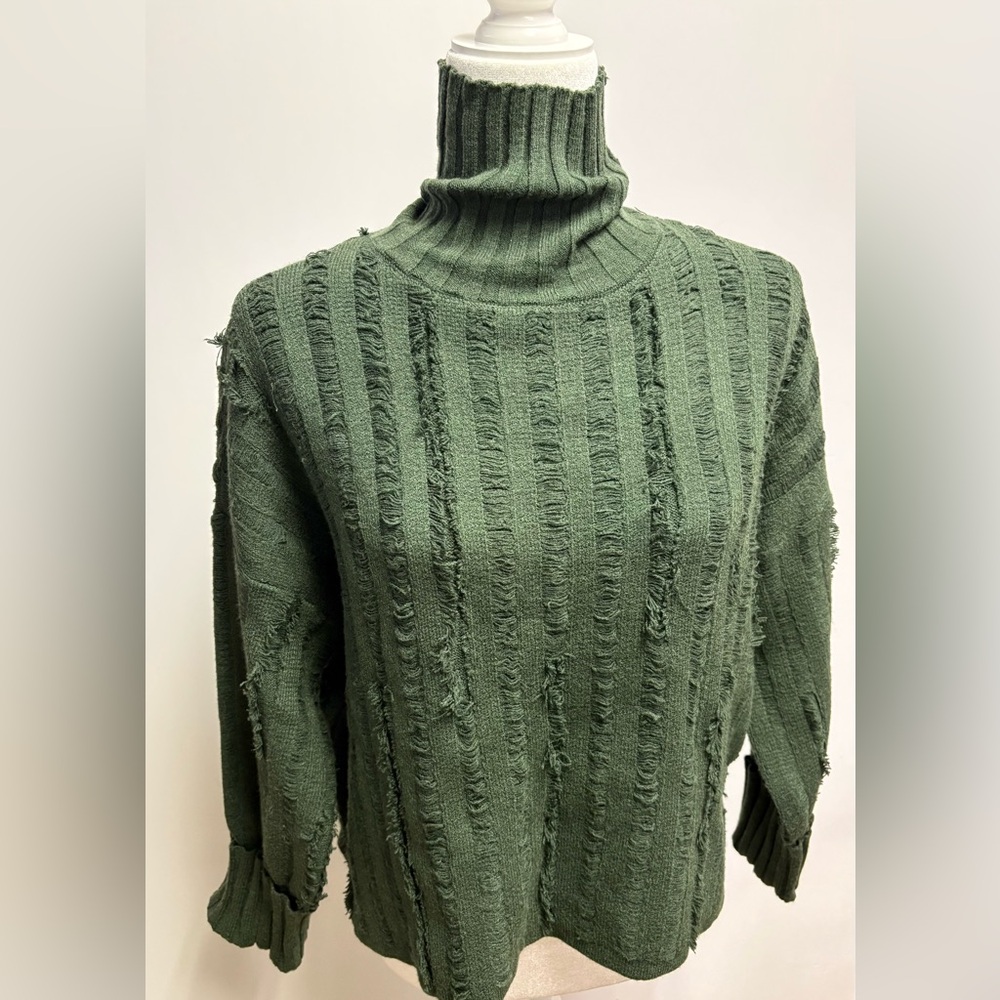 NWOT Gilli Distressed Detail Hunter Green Turtleneck Sweater